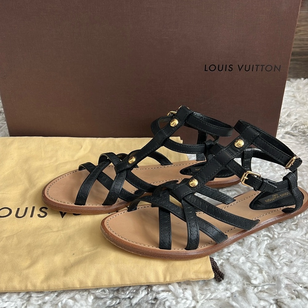 LOUIS VUITTON Black Gladiator Style Sandals